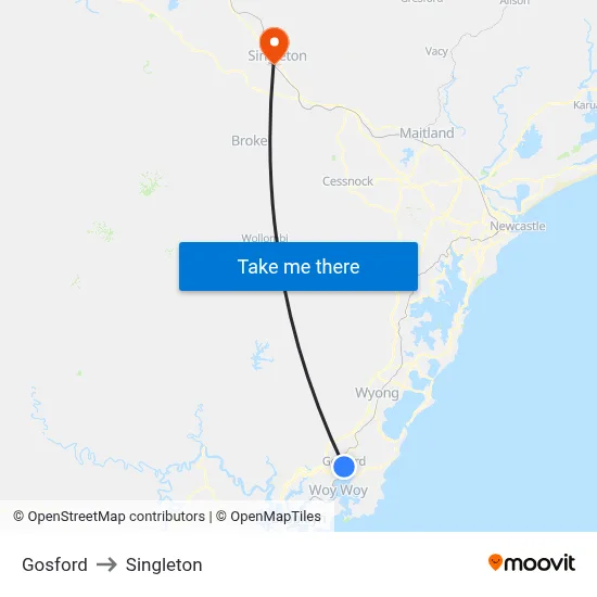 Gosford to Singleton map