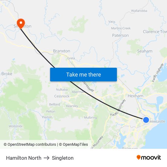 Hamilton North to Singleton map