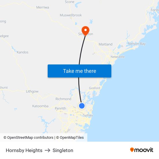 Hornsby Heights to Singleton map