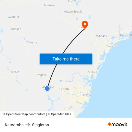 Katoomba to Singleton map