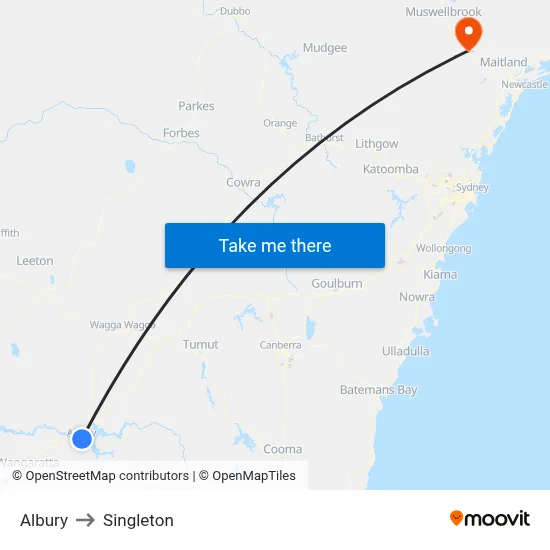 Albury to Singleton map
