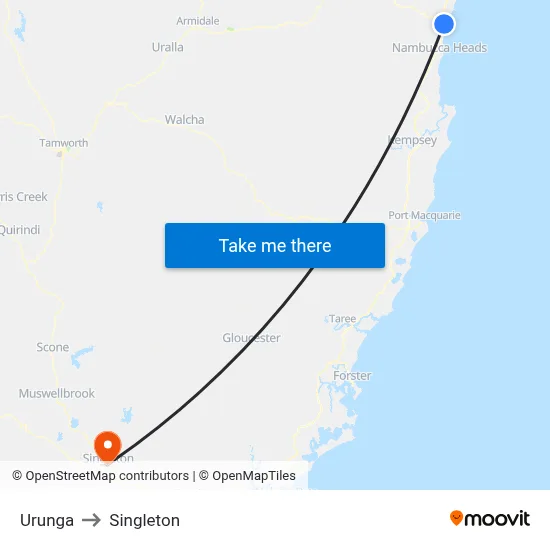 Urunga to Singleton map