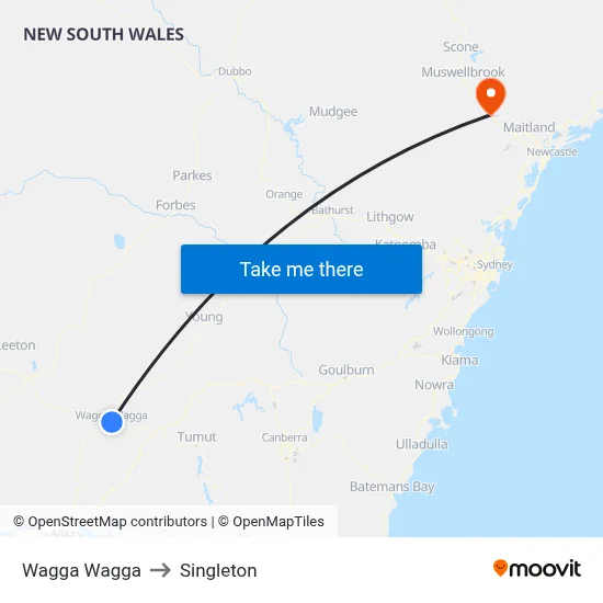 Wagga Wagga to Singleton map
