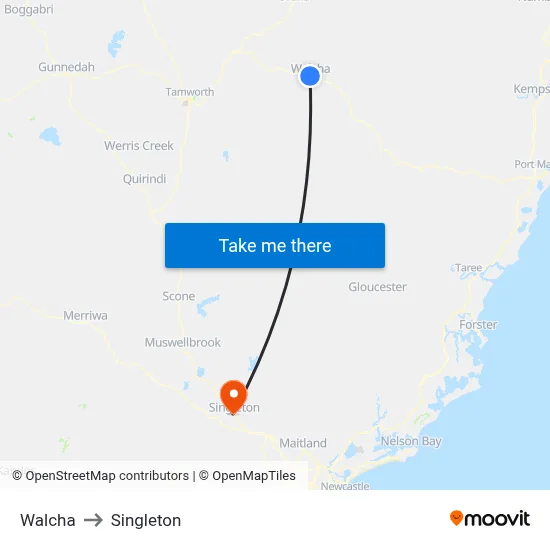 Walcha to Singleton map