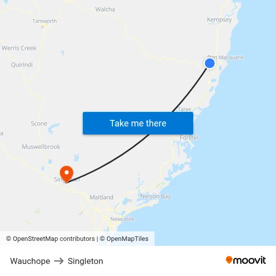 Wauchope to Singleton map