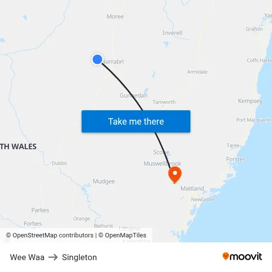 Wee Waa to Singleton map