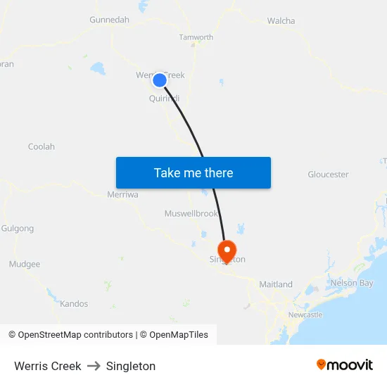 Werris Creek to Singleton map