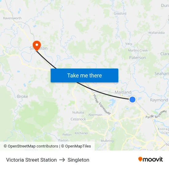 Victoria Street Station to Singleton map