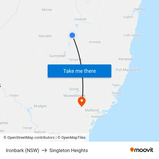 Ironbark (NSW) to Singleton Heights map