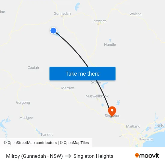 Milroy (Gunnedah - NSW) to Singleton Heights map