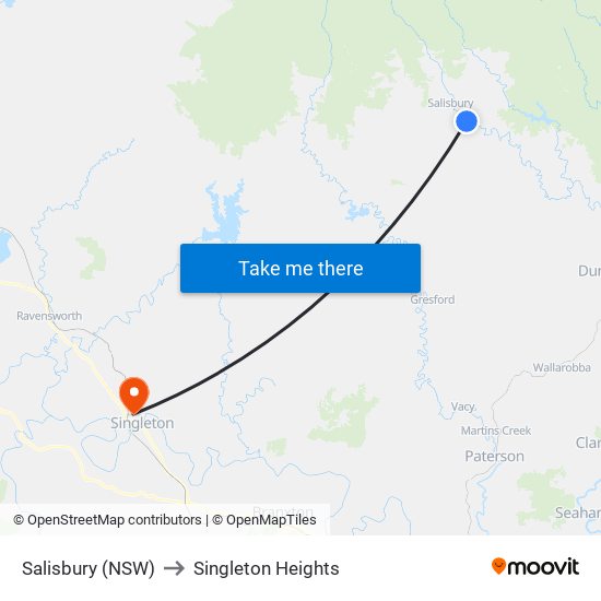 Salisbury (NSW) to Singleton Heights map