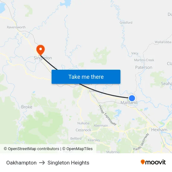 Oakhampton to Singleton Heights map