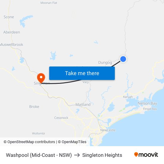 Washpool (Mid-Coast - NSW) to Singleton Heights map