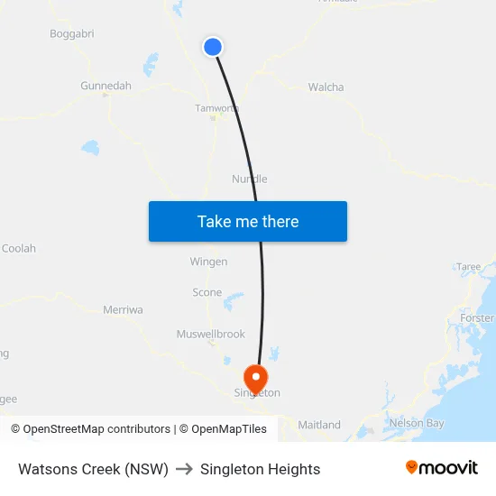 Watsons Creek (NSW) to Singleton Heights map