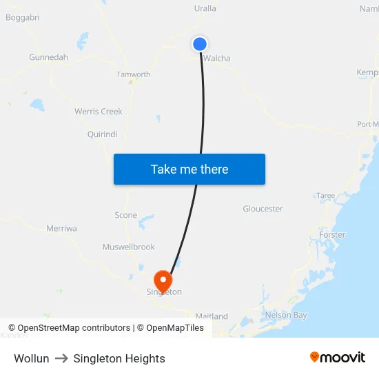 Wollun to Singleton Heights map