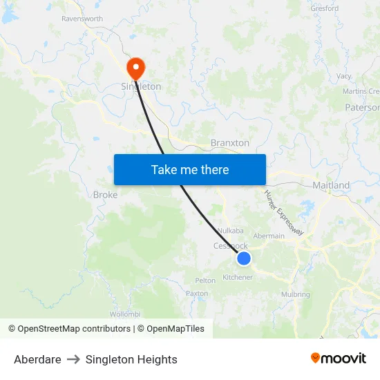 Aberdare to Singleton Heights map