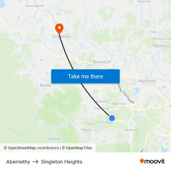 Abernethy to Singleton Heights map