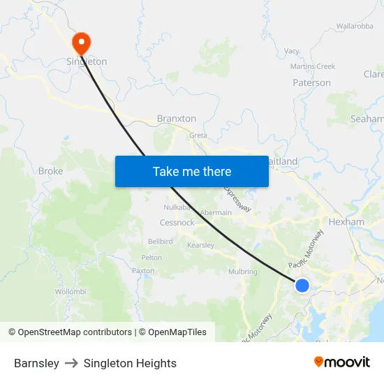 Barnsley to Singleton Heights map