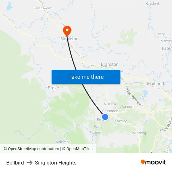 Bellbird to Singleton Heights map