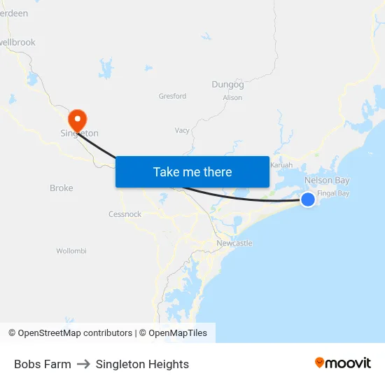 Bobs Farm to Singleton Heights map