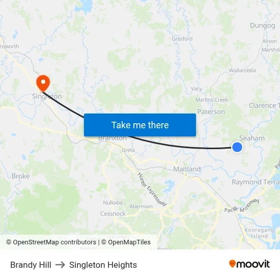Brandy Hill to Singleton Heights map