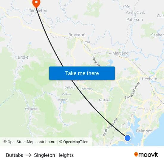 Buttaba to Singleton Heights map