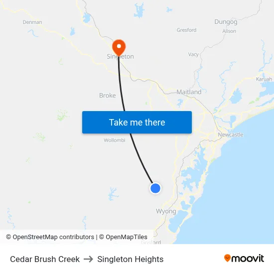 Cedar Brush Creek to Singleton Heights map
