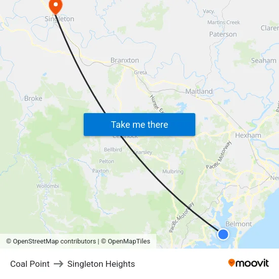 Coal Point to Singleton Heights map