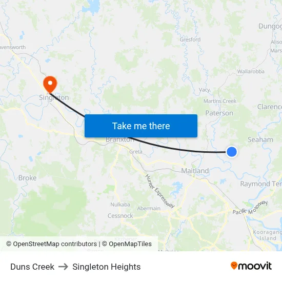 Duns Creek to Singleton Heights map