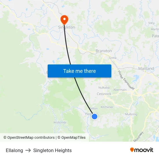 Ellalong to Singleton Heights map