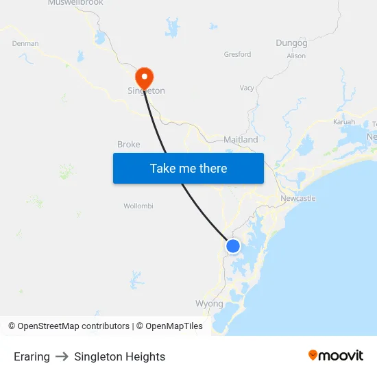 Eraring to Singleton Heights map