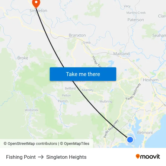 Fishing Point to Singleton Heights map