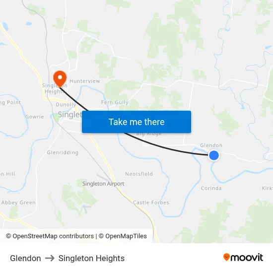 Glendon to Singleton Heights map