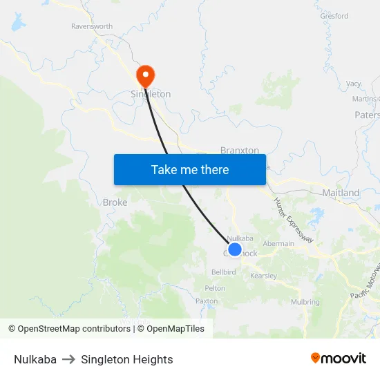Nulkaba to Singleton Heights map