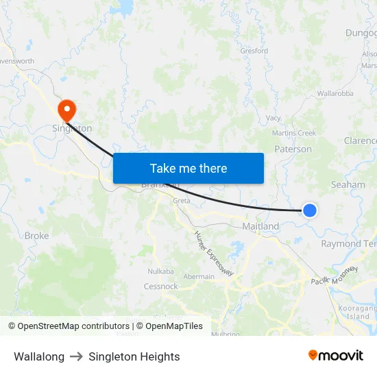 Wallalong to Singleton Heights map