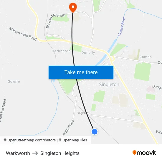Warkworth to Singleton Heights map