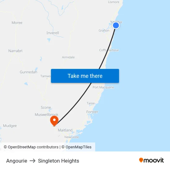 Angourie to Singleton Heights map
