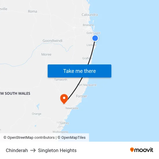 Chinderah to Singleton Heights map