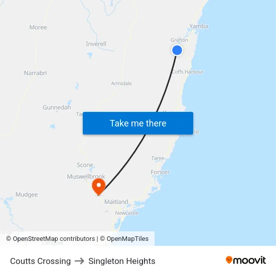 Coutts Crossing to Singleton Heights map