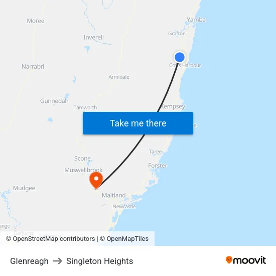 Glenreagh to Singleton Heights map