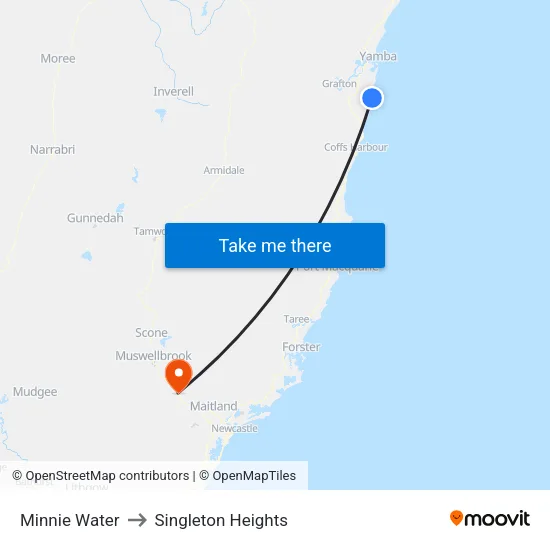 Minnie Water to Singleton Heights map