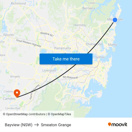 Bayview (NSW) to Smeaton Grange map