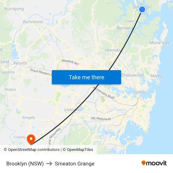 Brooklyn (NSW) to Smeaton Grange map