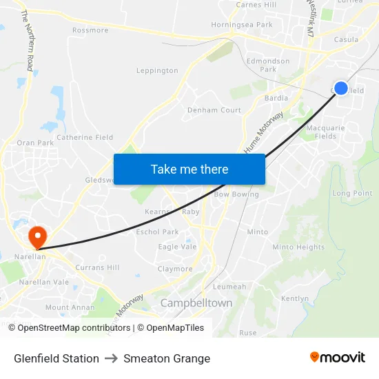 Glenfield Station to Smeaton Grange map