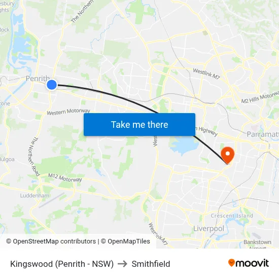 Kingswood (Penrith - NSW) to Smithfield map