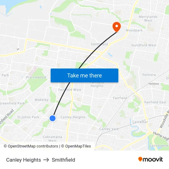 Canley Heights to Smithfield map