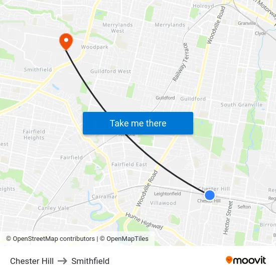 Chester Hill to Smithfield map