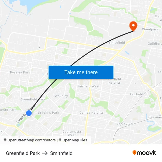Greenfield Park to Smithfield map