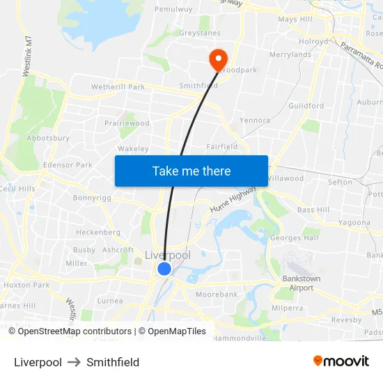 Liverpool to Smithfield map