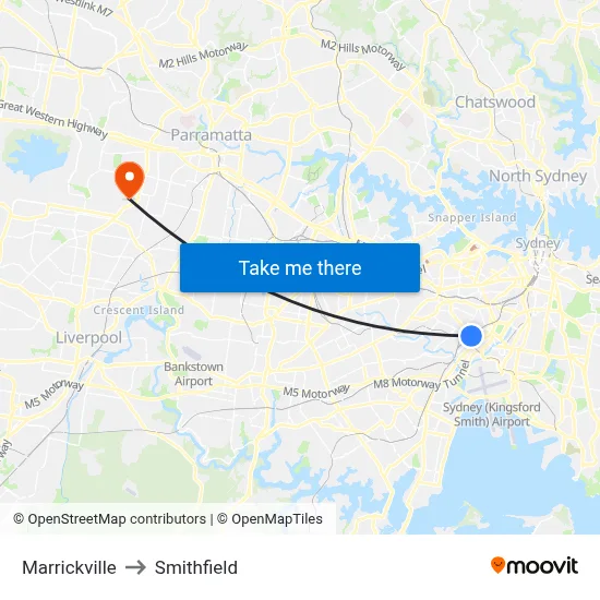 Marrickville to Smithfield map